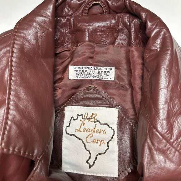 JB Leaders Corp Men's Leather Jacket Size 48 Maroon Lined Pockets Vintage - Picture 3 of 9